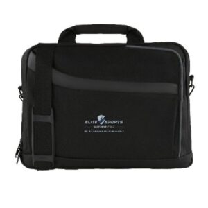 Black laptop bag with handle and shoulder strap.