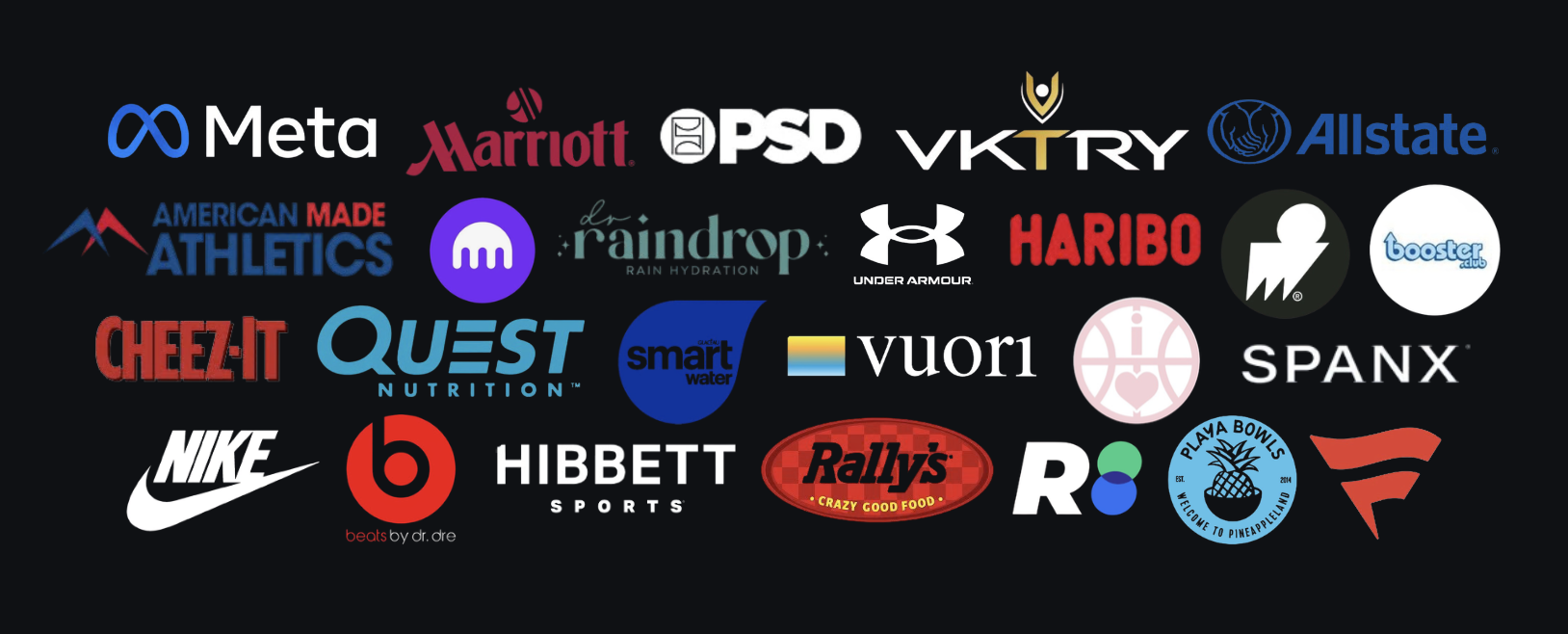 A collage of various brand logos on a black background.